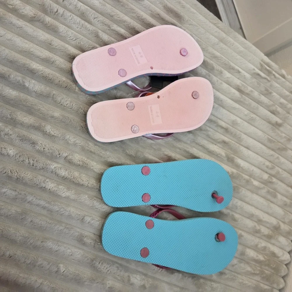 Lot of 2 Girls Mermaid Flip Flops Sandals Pink Blue Sz 4-5
